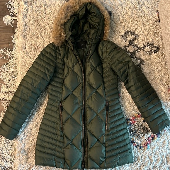 Manteau Femme Olive à Capuche Fourrure Coyote - Marc New York Neuf Avec Étiquettes